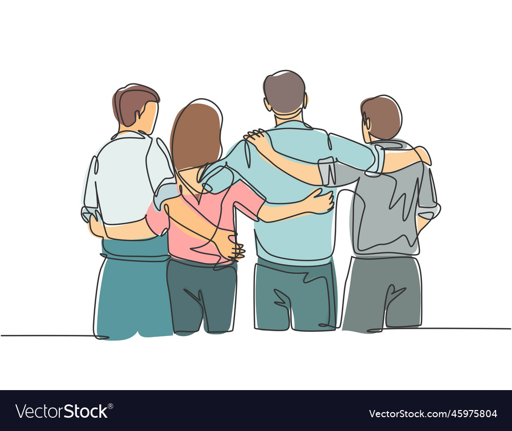 Single continuous line drawing about group of men