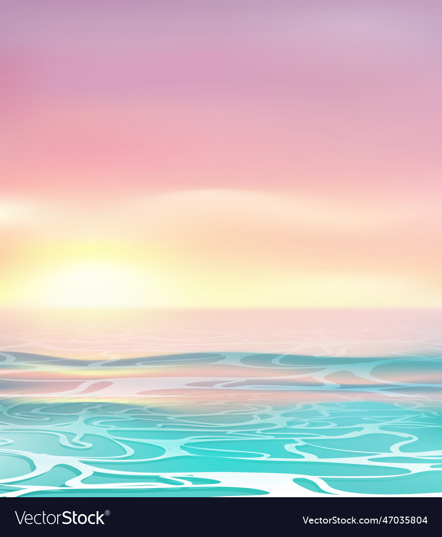 Sunset above sea surface realistic evening view