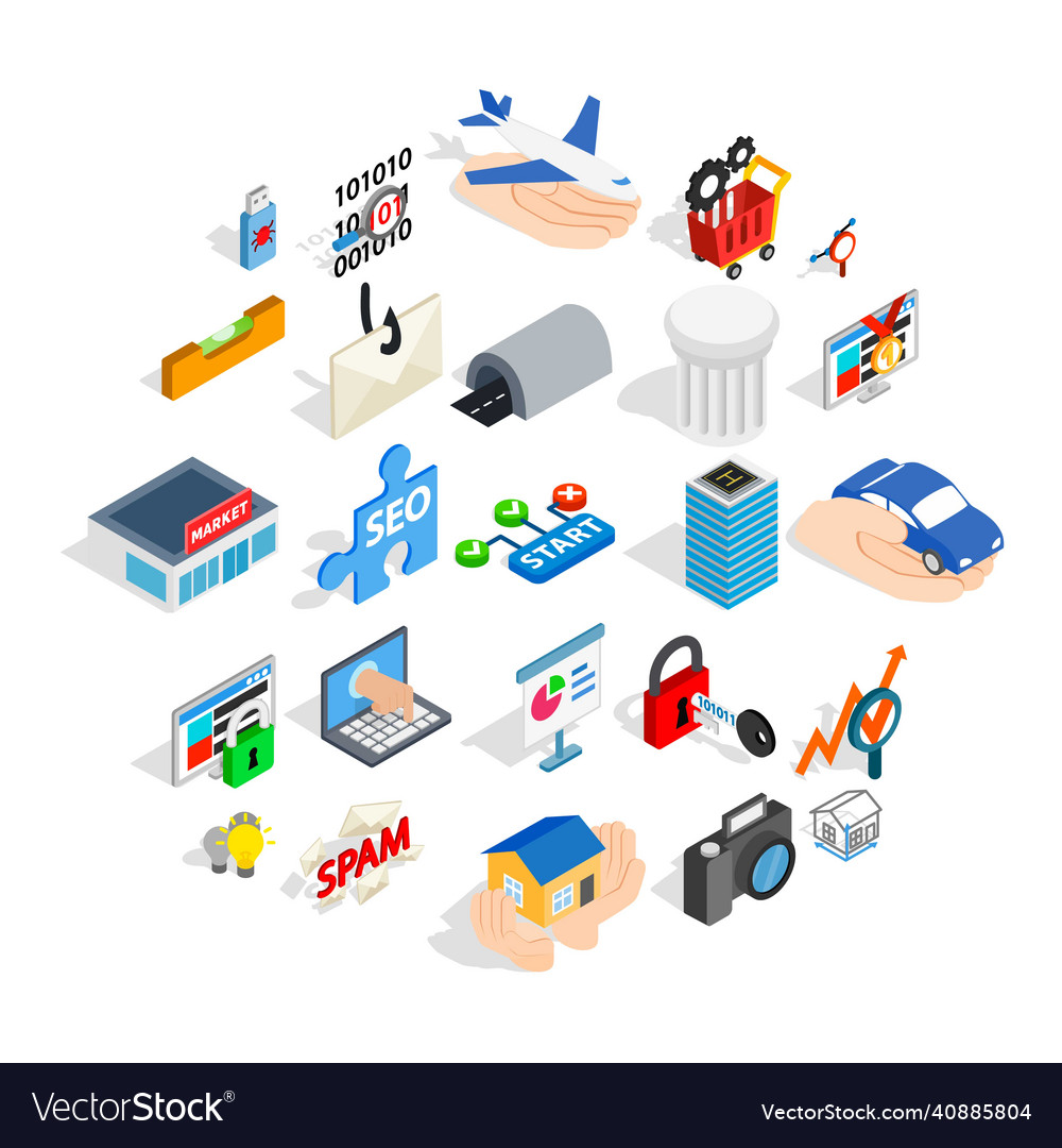 Web interface icons set isometric style