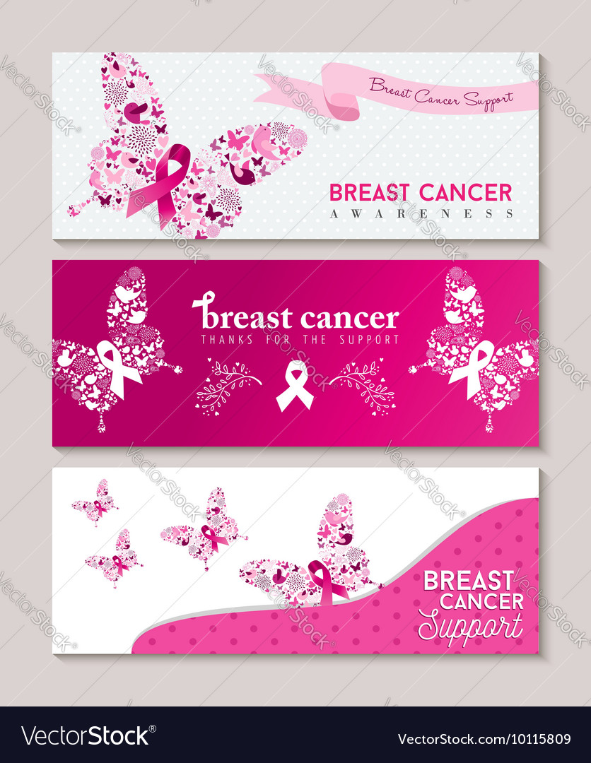 breast cancer awareness butterfly ribbon banners vector image pink banners
