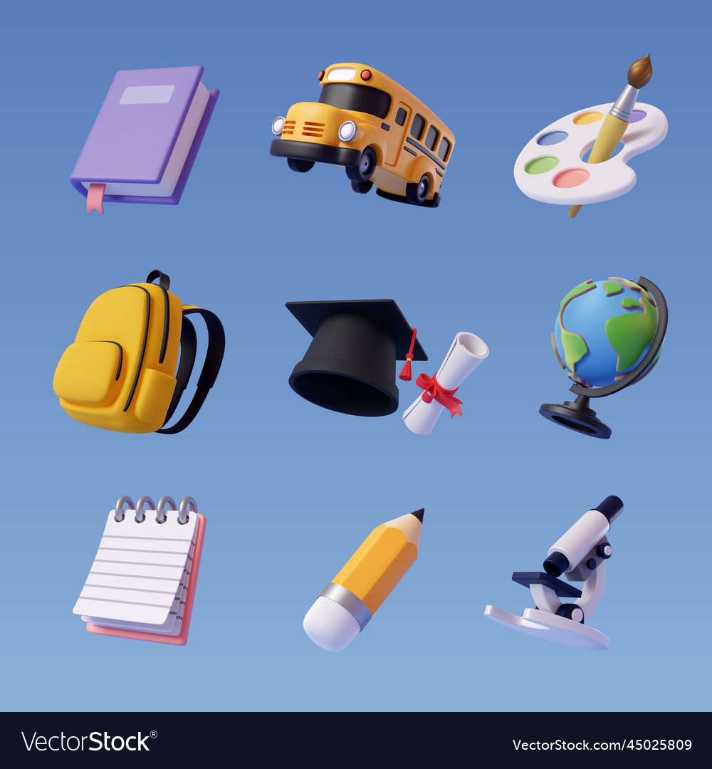 Collection of 3d back to school icon isolated