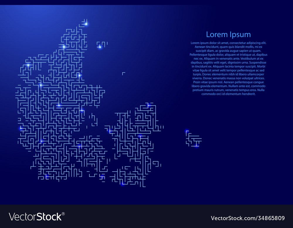 Denmark map from blue pattern maze grid vector image Denmark map from blue pattern maze grid