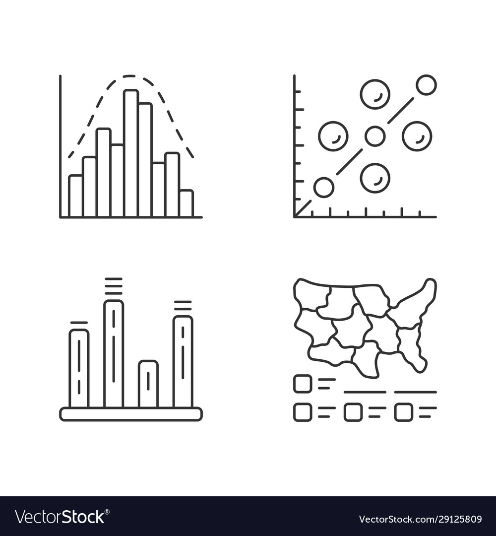 Diagrams linear icons set histogram bar graph vector image Diagrams linear icons set histogram bar graph