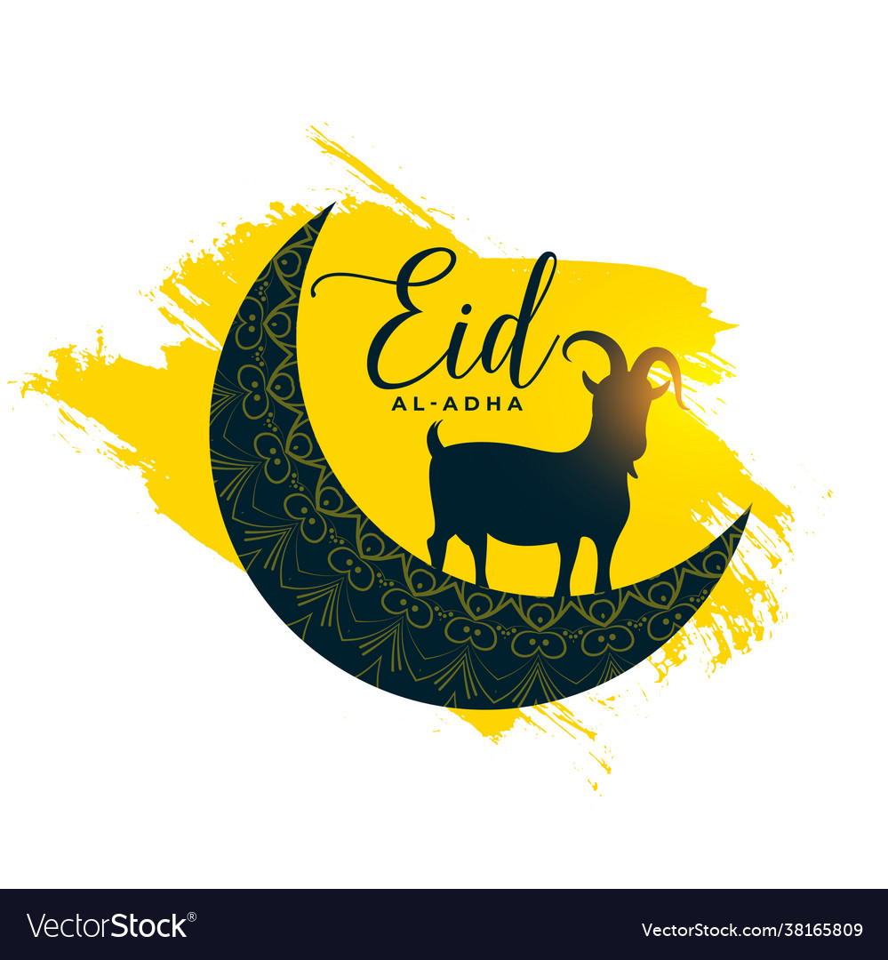 Eid al adha card with goat and moon