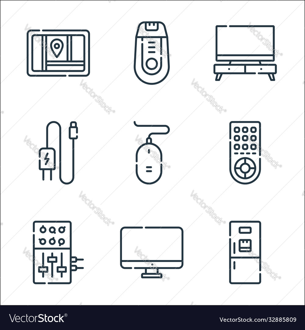 Electronics line icons linear set quality vector image Electronics line icons linear set quality