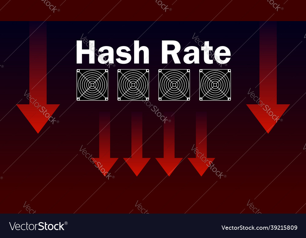 Hash rate fallen red down arrow mining power has Vector Image Hash rate fallen red down arrow mining power has