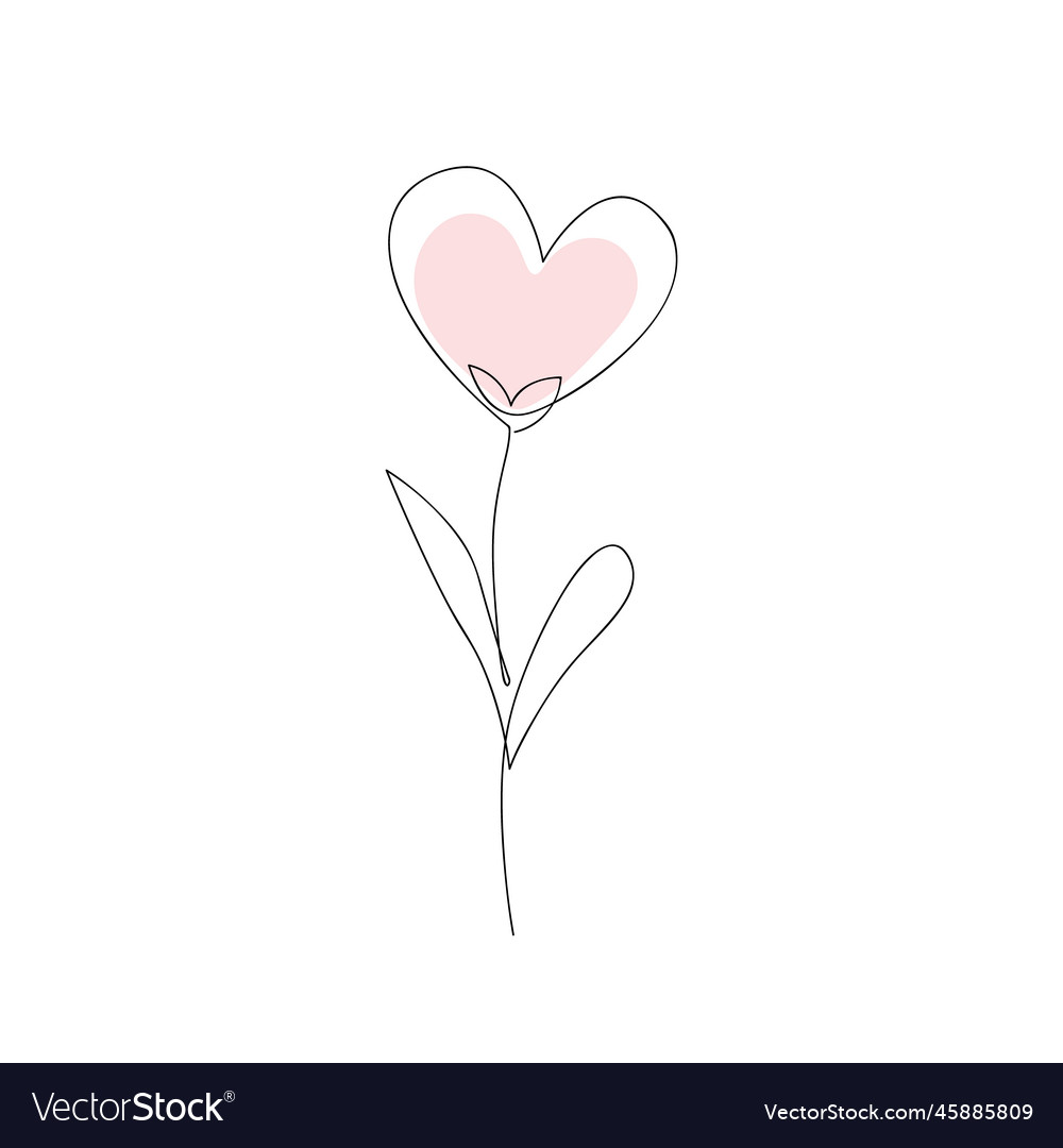 Heart shaped doodle flower continuous line