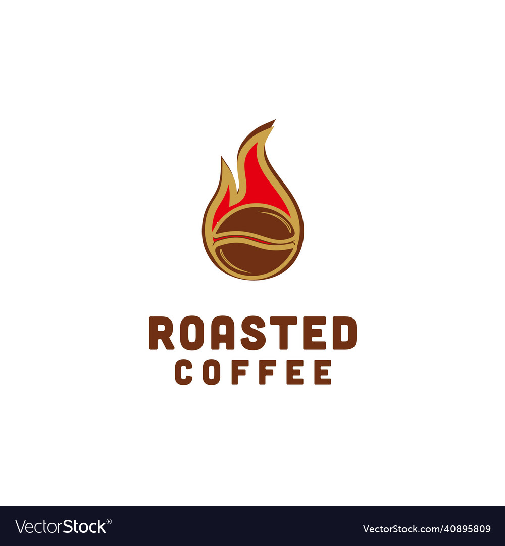 Hot coffee beans roaster and flame logo design vector image Hot coffee beans roaster and flame logo design