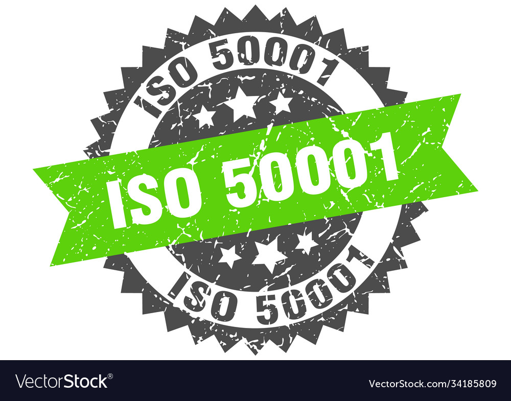 Iso 50001 stamp grunge round sign with ribbon