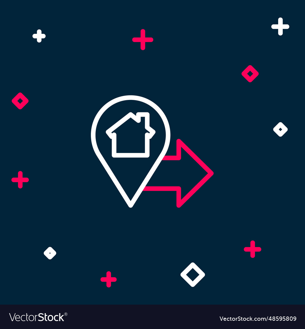 Line map pointer with house icon isolated on blue
