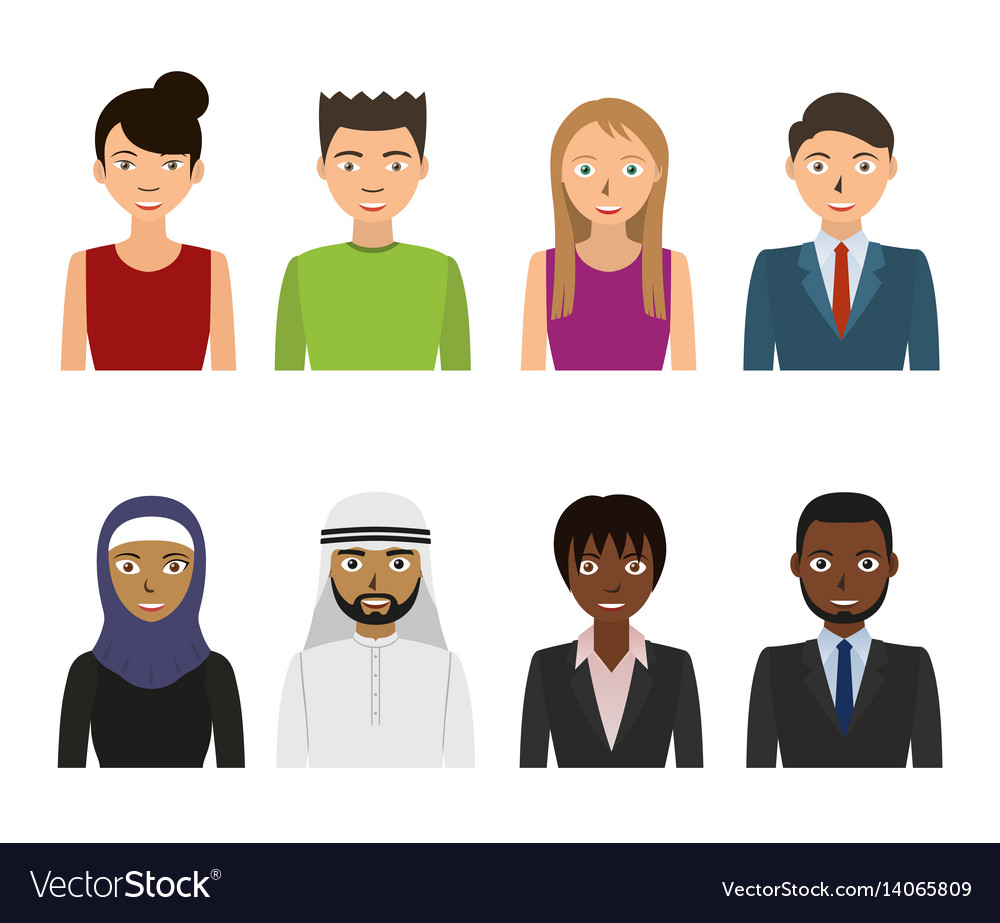 Male and female faces business people set Vector Image