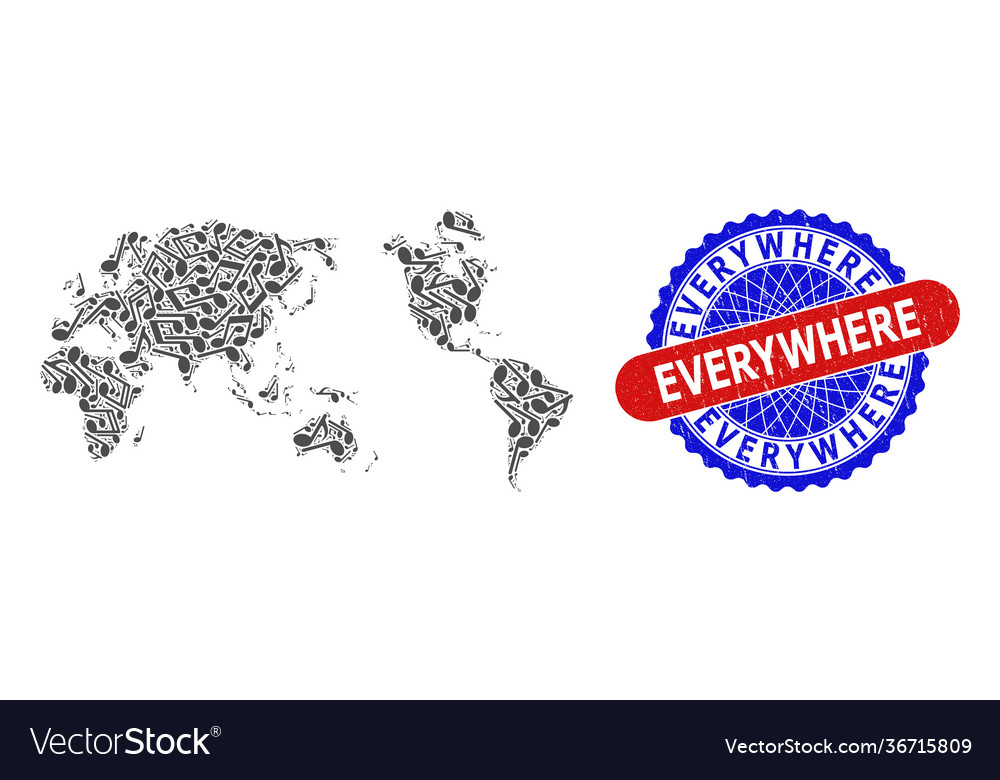 Music notes pattern for worldwide map and bicolor vector image Music notes pattern for worldwide map and bicolor