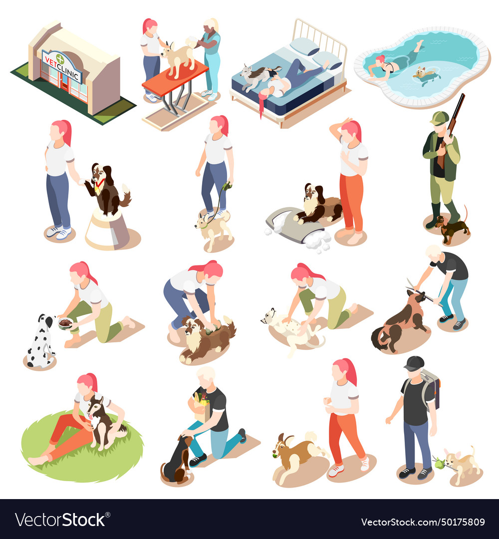 Ordinary life of man and his dog isometric icon Vector Image