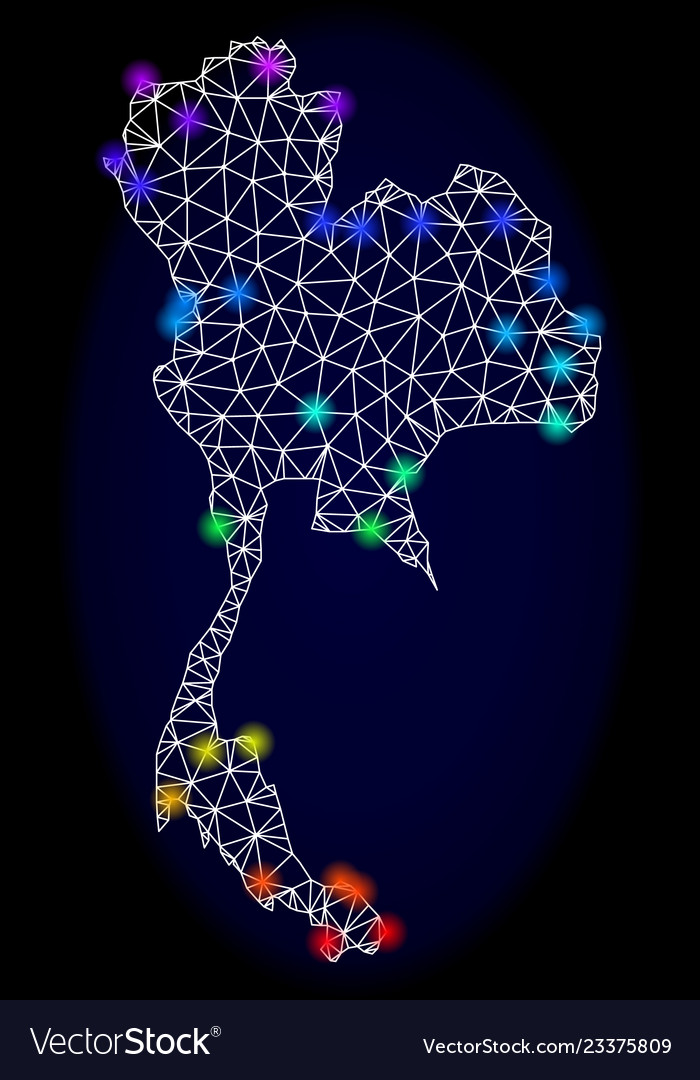 Polygonal carcass mesh map of thailand with bright