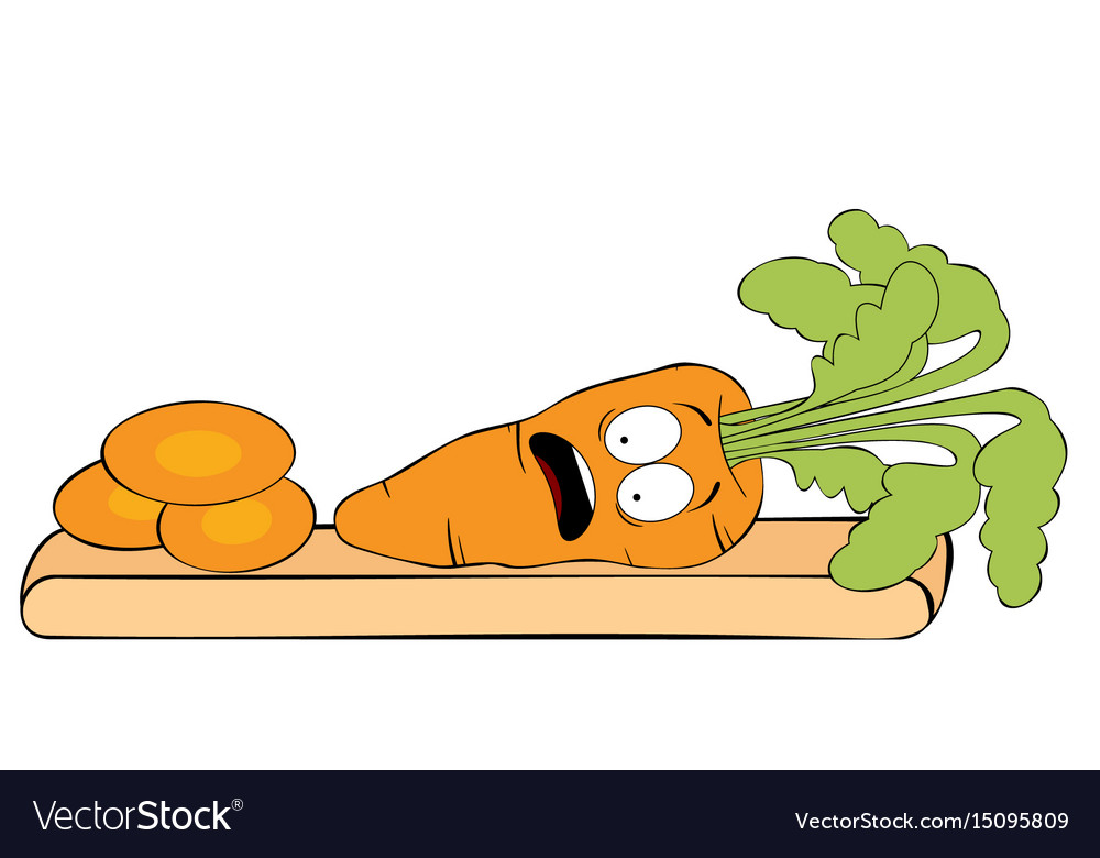 Scared carrot on cutting board Royalty Free Vector Image