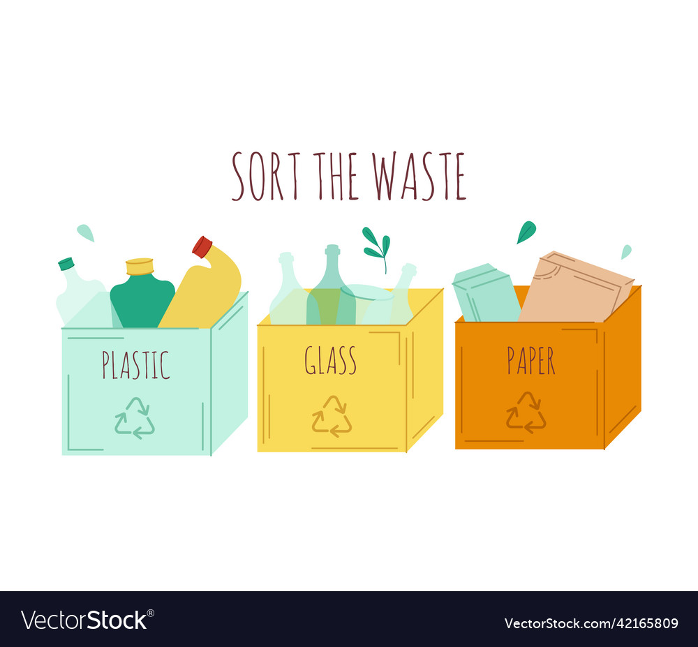 Sorting garbage zero waste flat vector image Sorting garbage zero waste flat