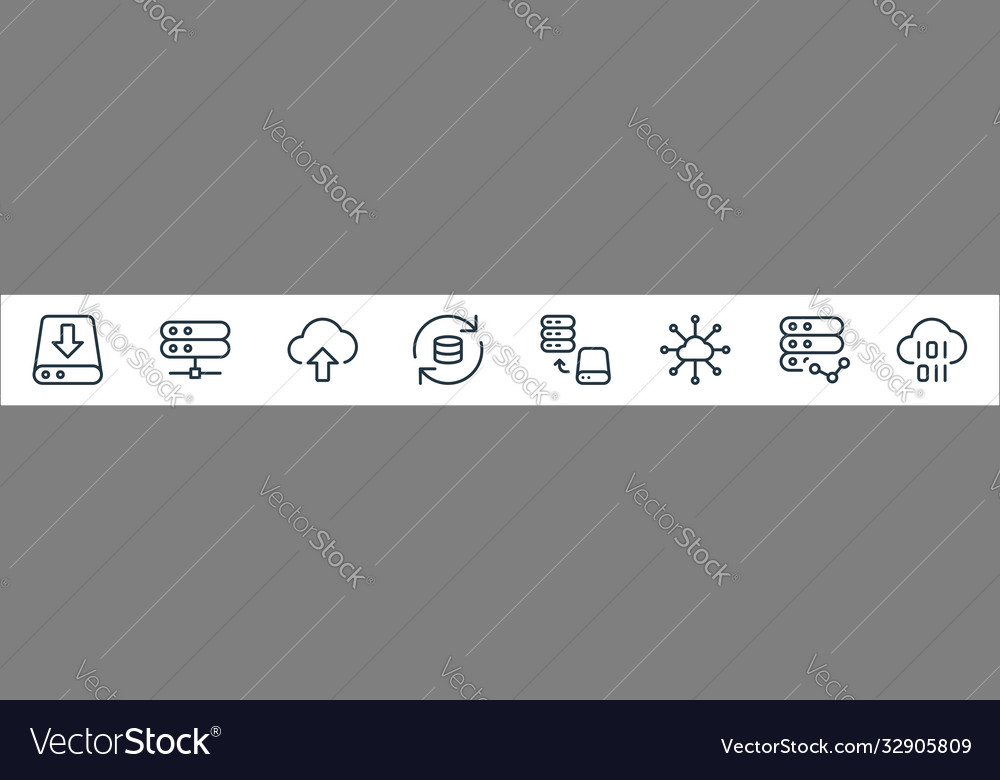 Work office server line icons linear set quality vector image Work office server line icons linear set quality