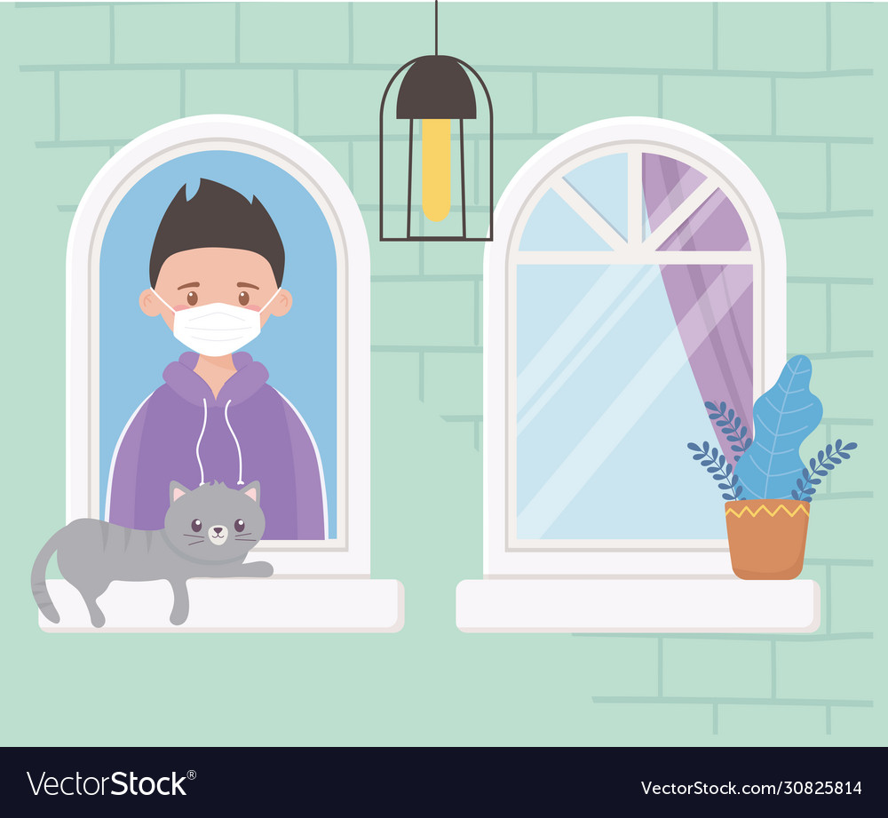 Junge im Fenster - Home Isolation