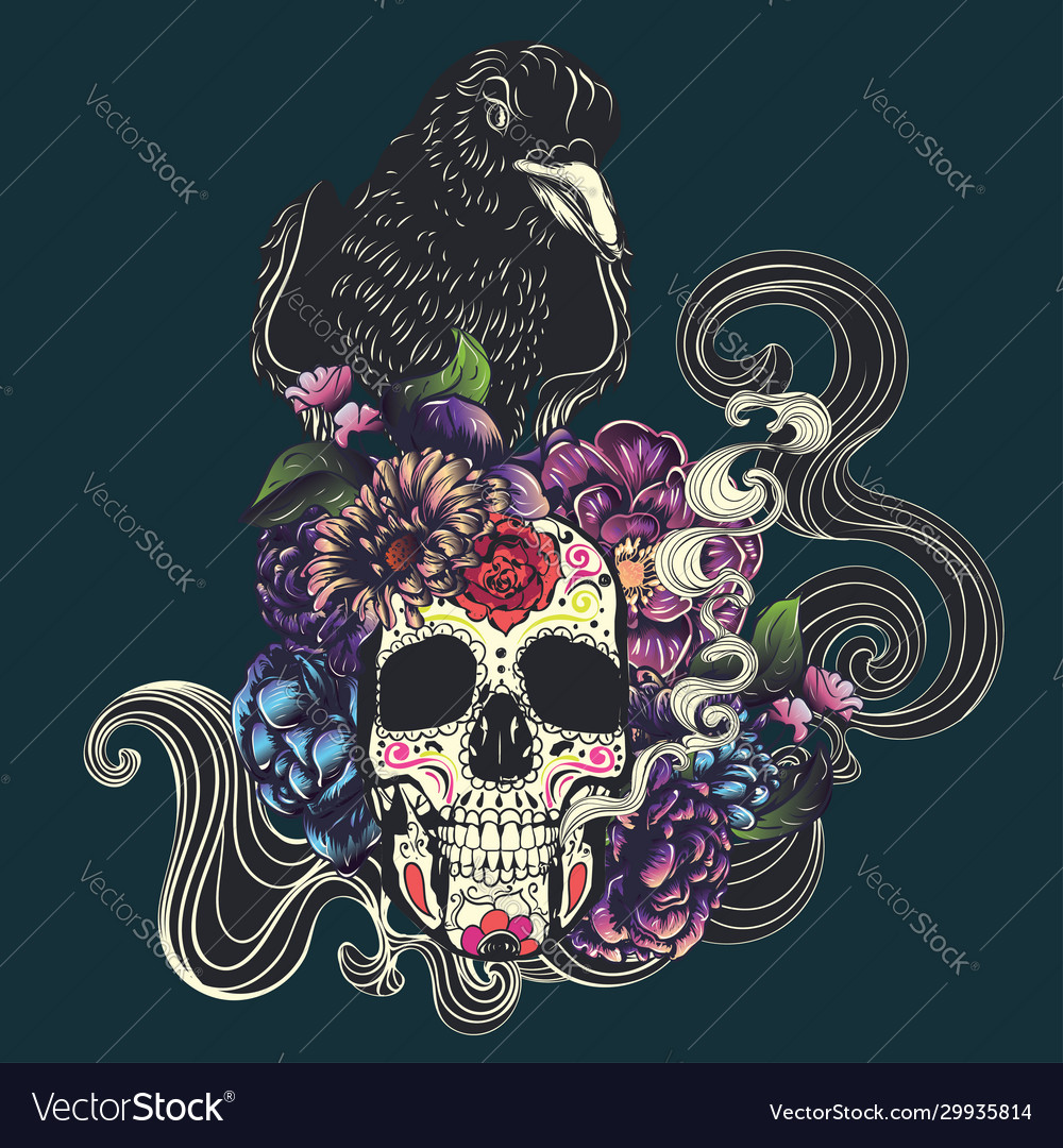 Colorful Sugar Skull with Floral Day of the Dead