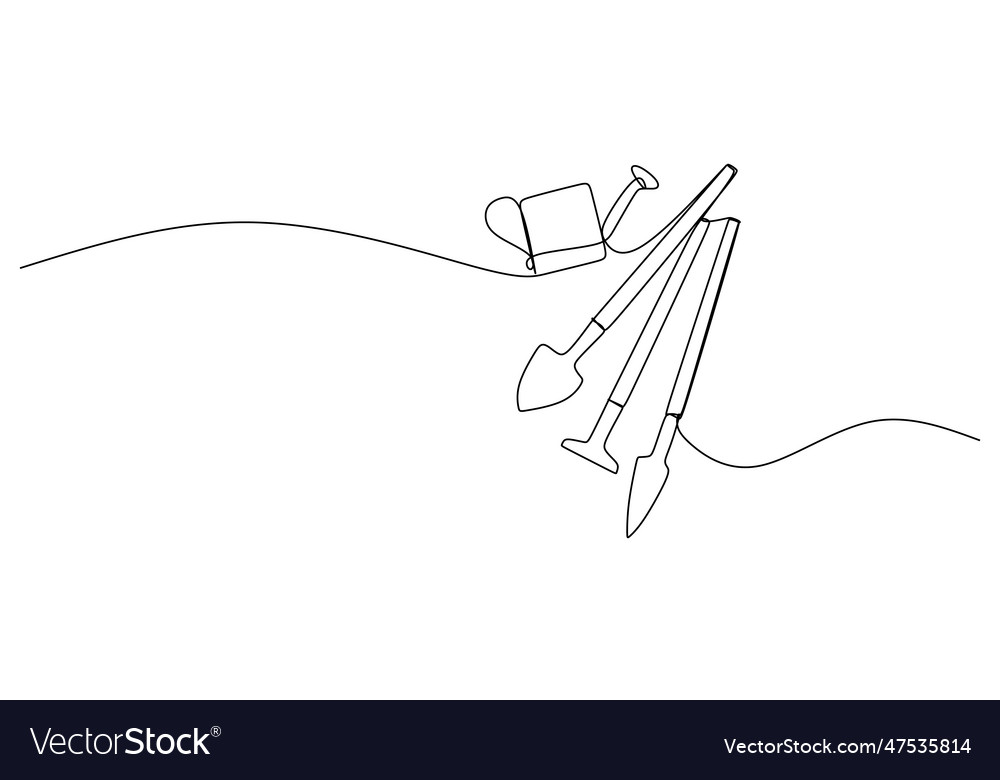 Continuous single one line of farming tools vector image Continuous single one line of farming tools