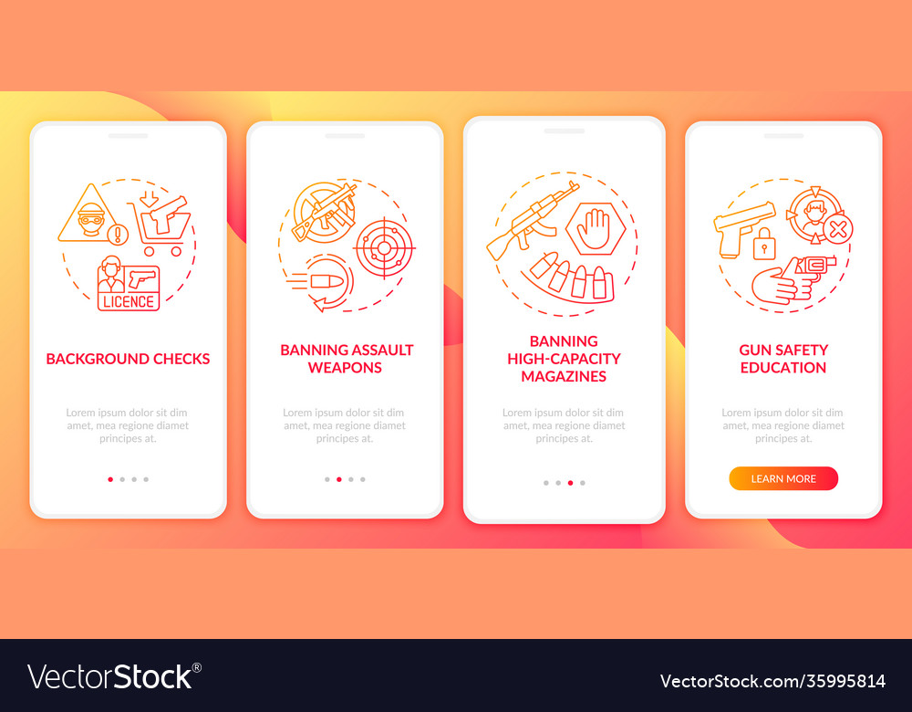 Gun safety guidelines red onboarding mobile app