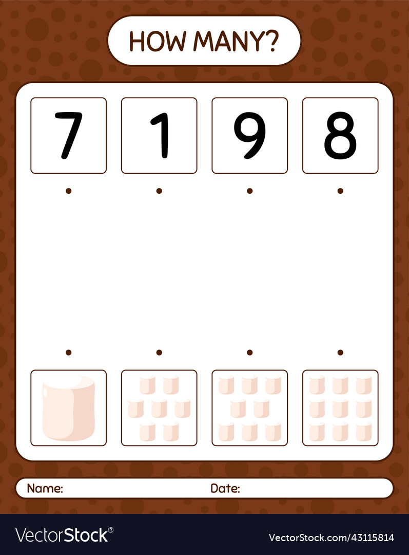 How many counting game with marshmallow worksheet vector image How many counting game with marshmallow worksheet