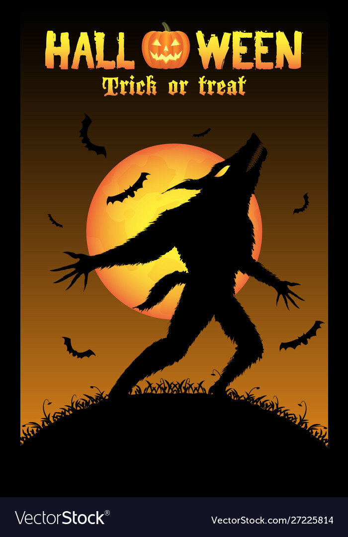 Howling werewolf with halloween background