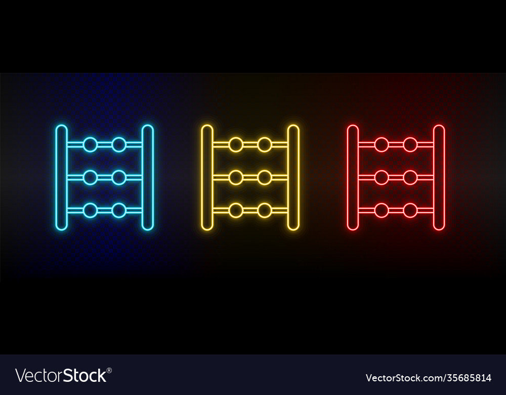 Neon icons abacus counting set red blue Royalty Free Vector