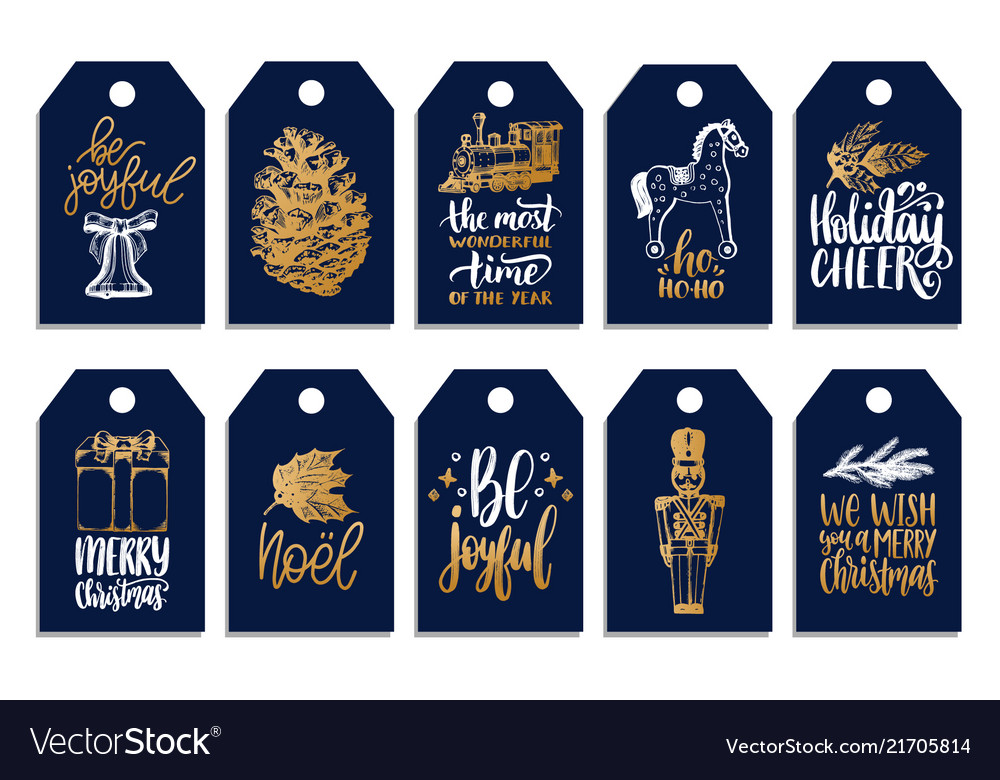 Set of tags with hand written christmas phrases