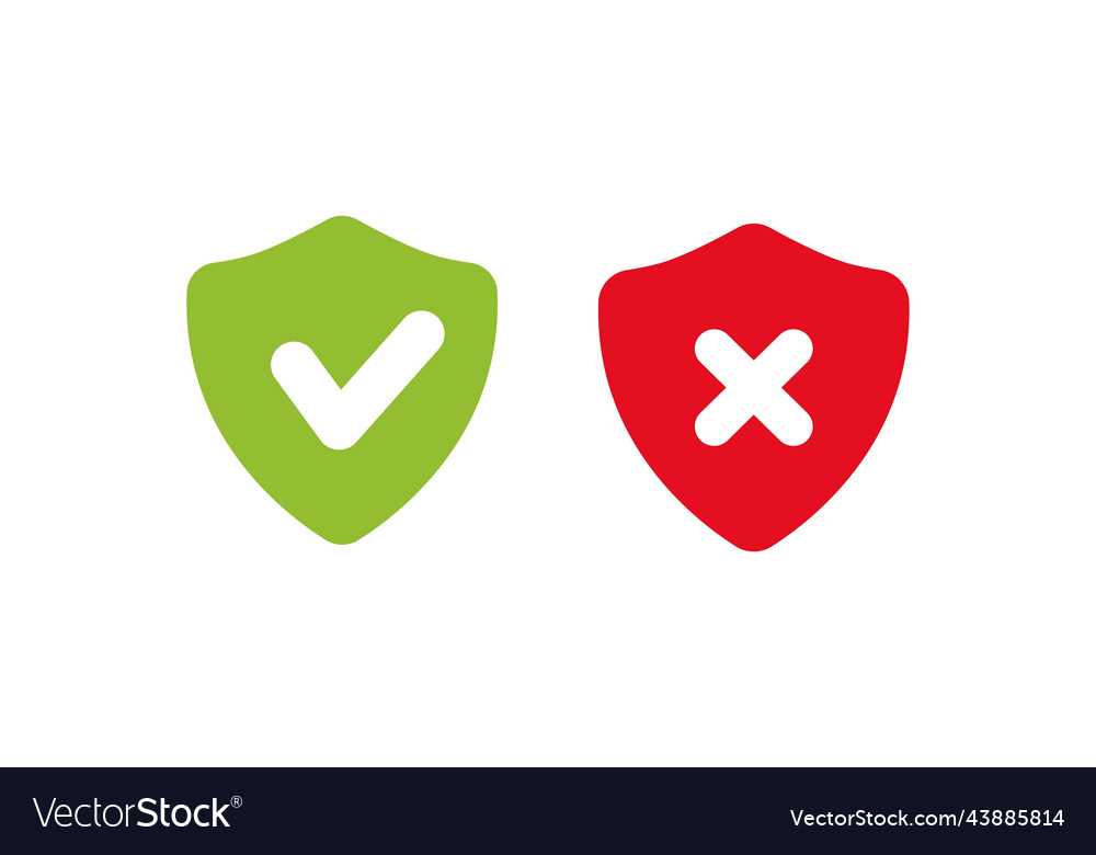 Shields with check mark and cross in flat design