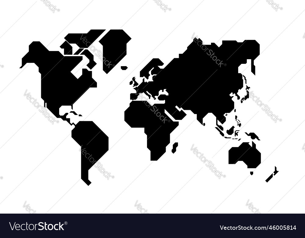 Simplified world map drawn with sharp straight