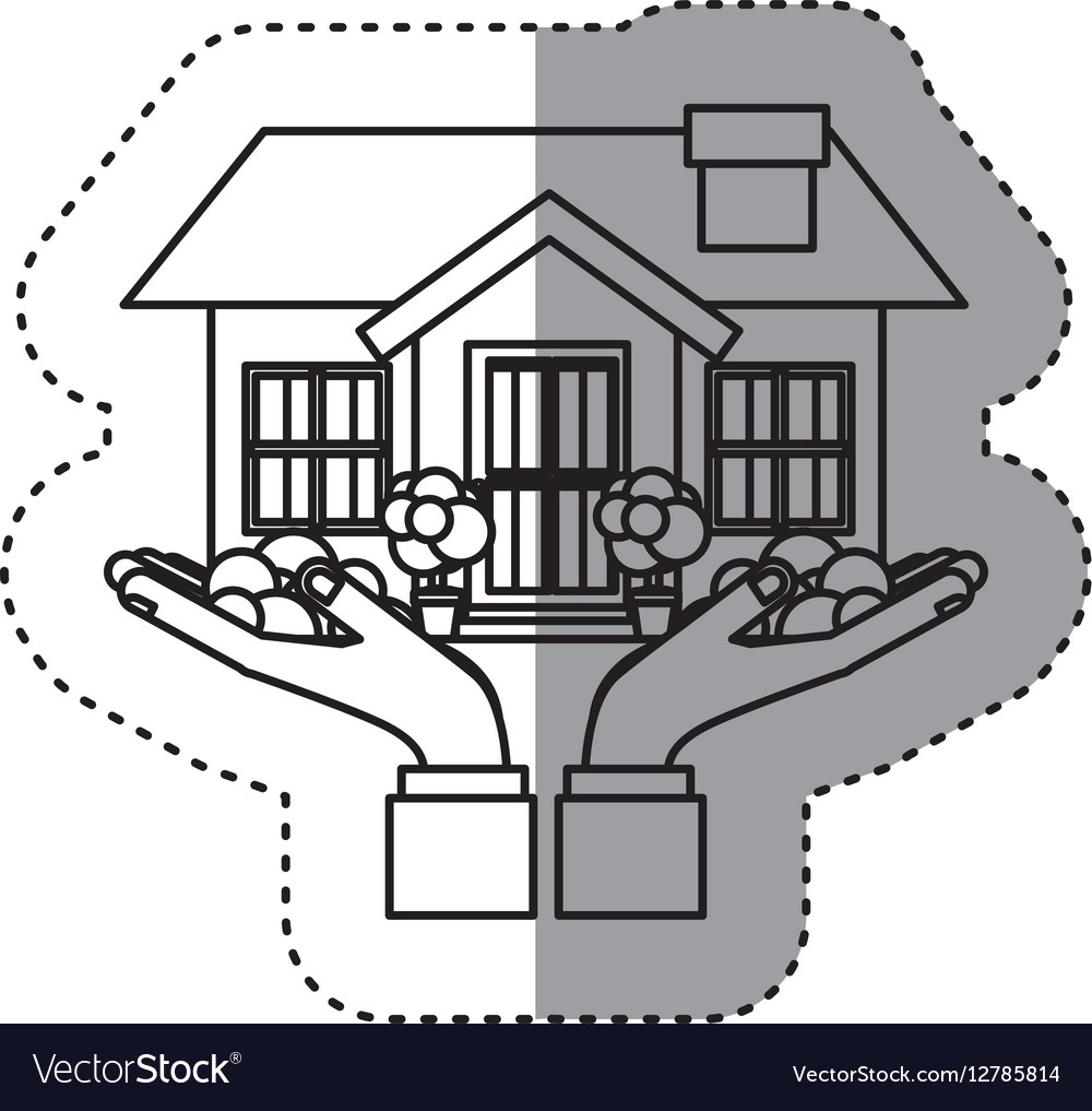 Sticker contour hands holding a house