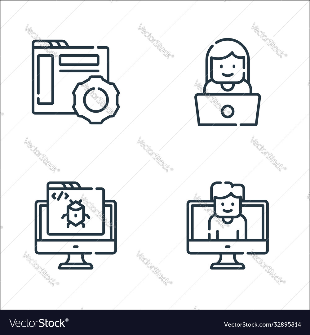 Web development line icons linear set quality vector image Web development line icons linear set quality