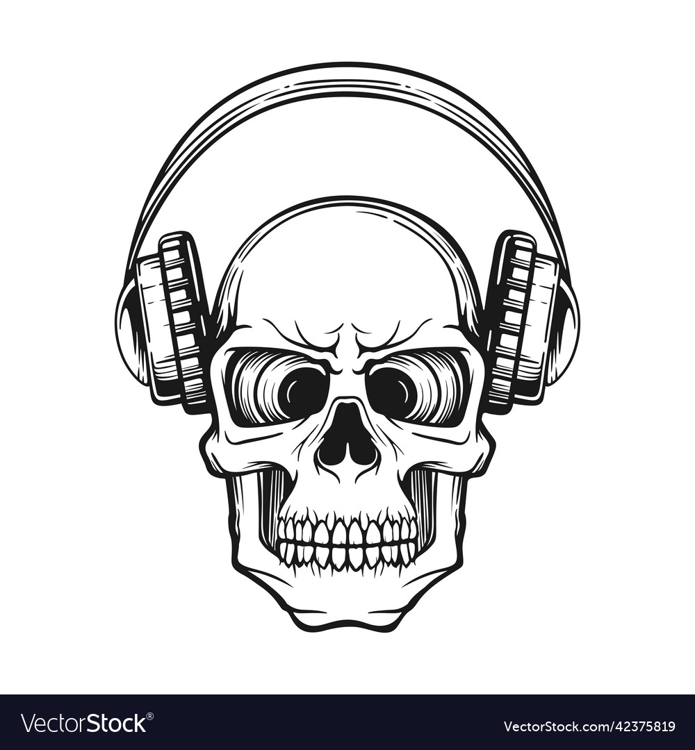 Black and white sketch of skull human Royalty Free Vector