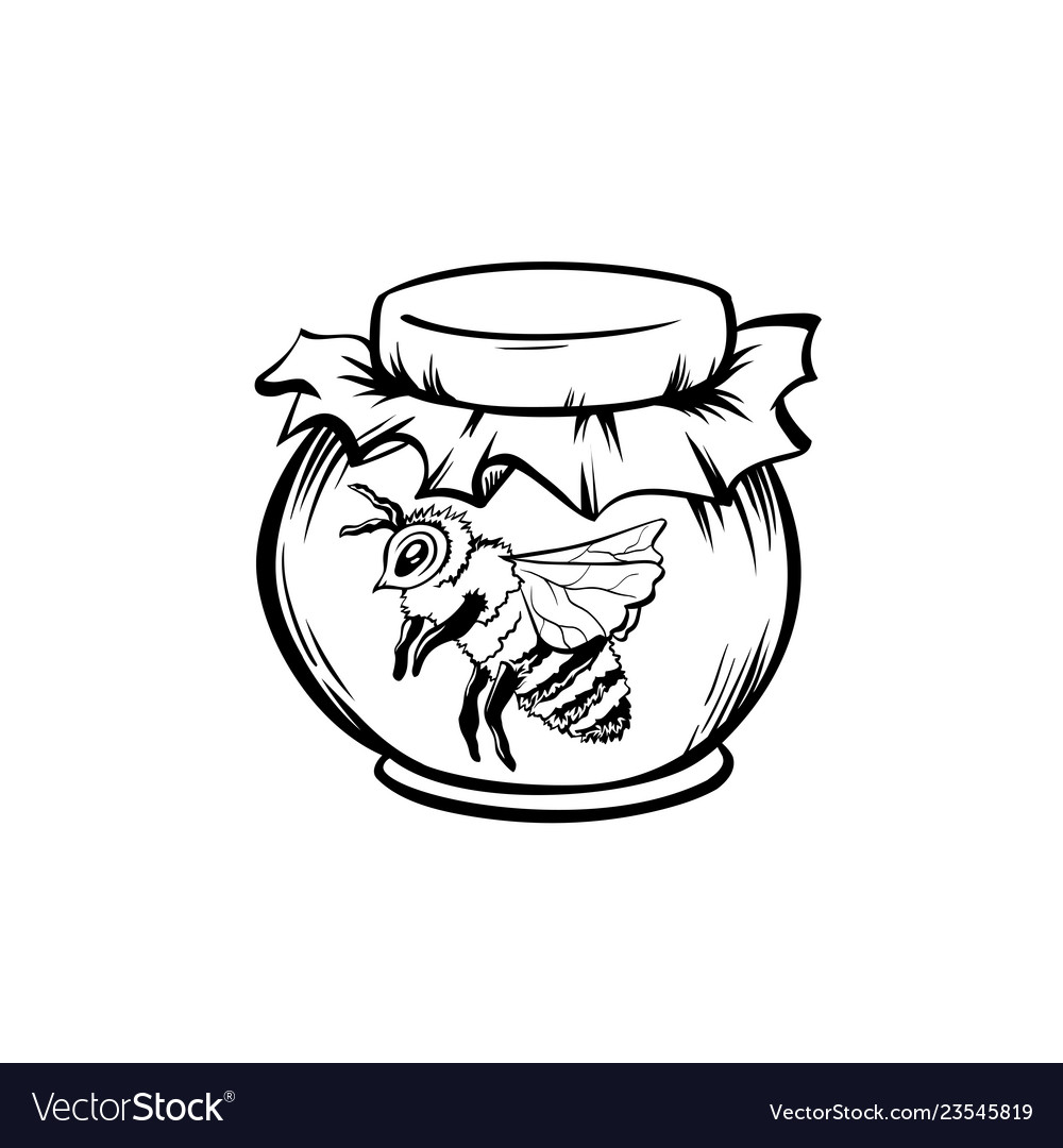 Black outline sketch of honey bee Royalty Free Vector Image