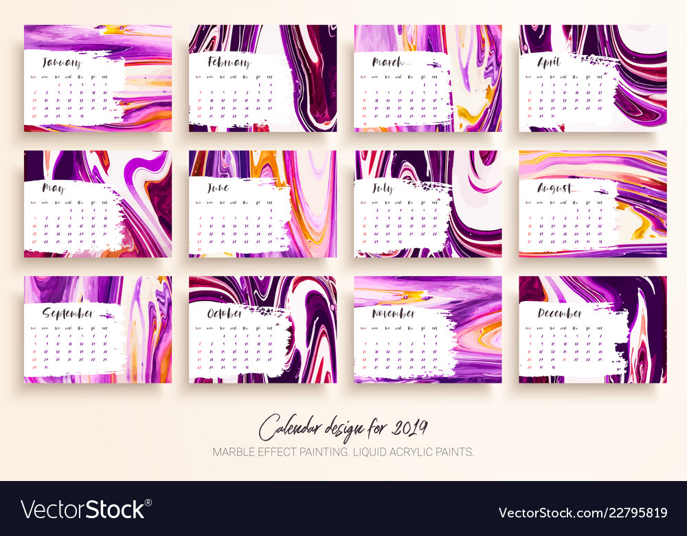 Calendar design for 2019 set of 12 pages