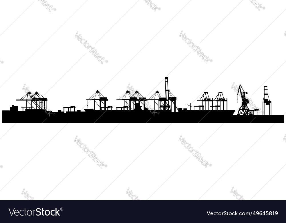 Cargo port silhouette with cranes isolated