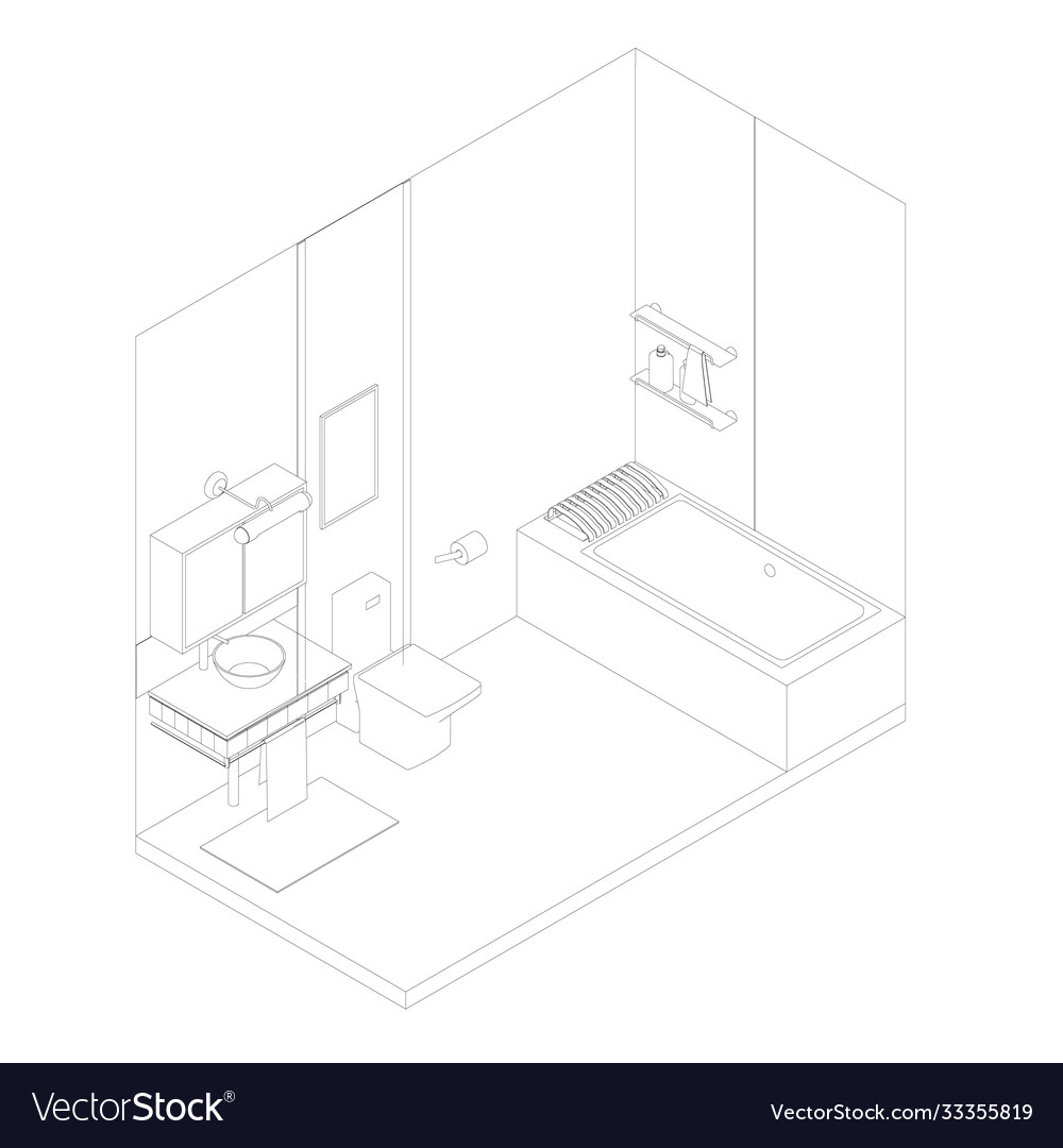 Contour a bathroom interior from black lines Vector Image