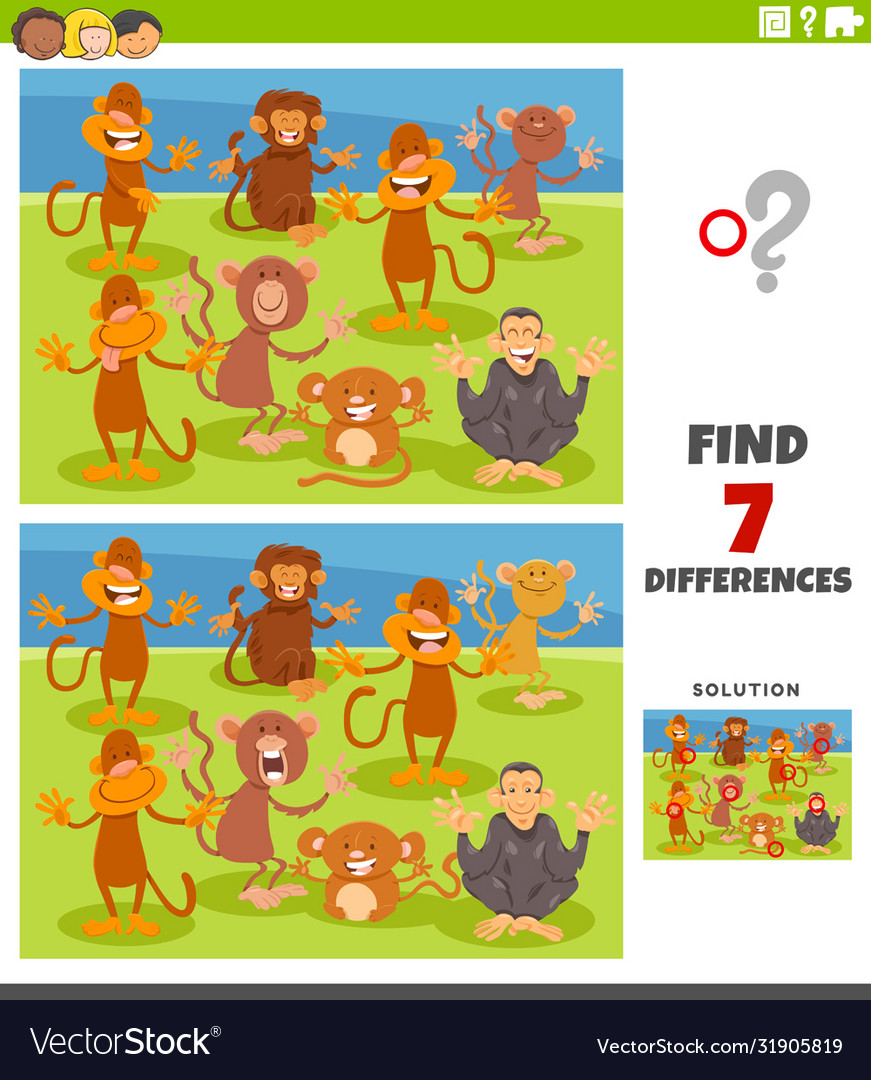 Differences educational task with cartoon monkeys Vector Image