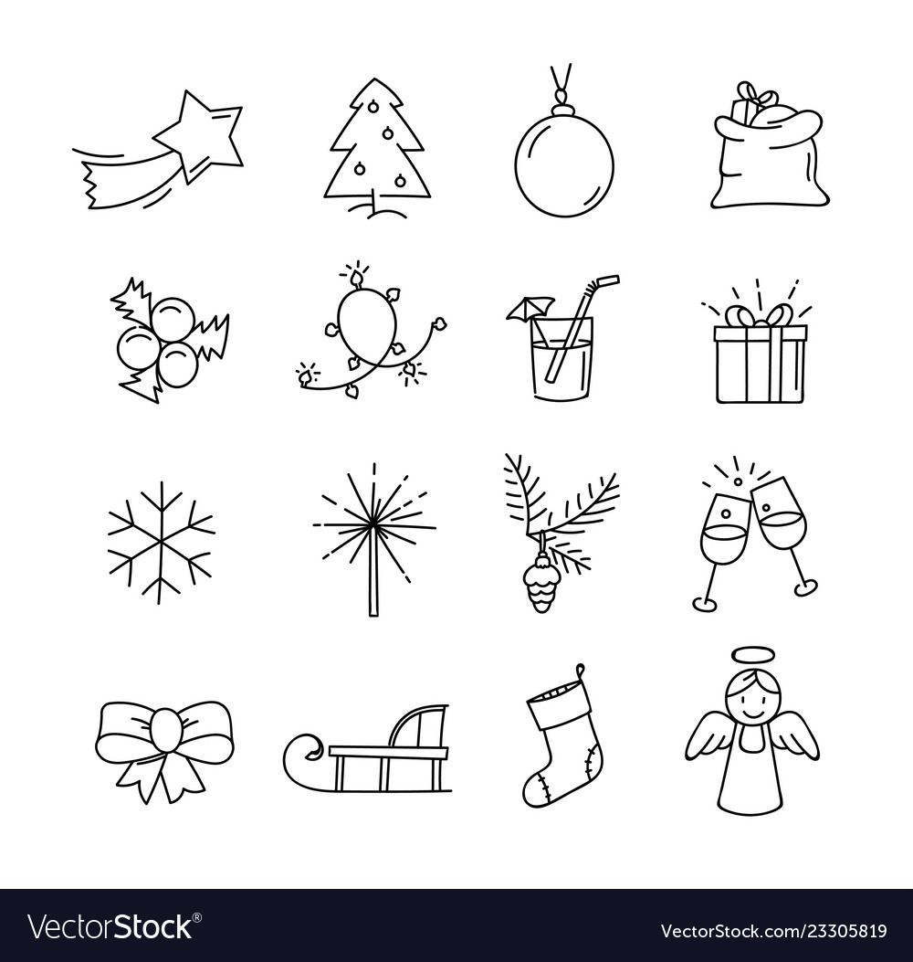 Doodle christmas elements clipart isolated Vector Image