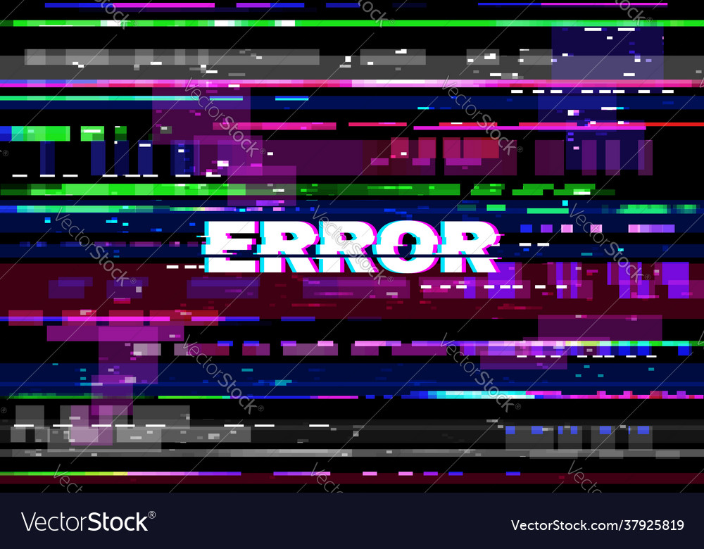 Glitch error screen vhs video problem background Vector Image