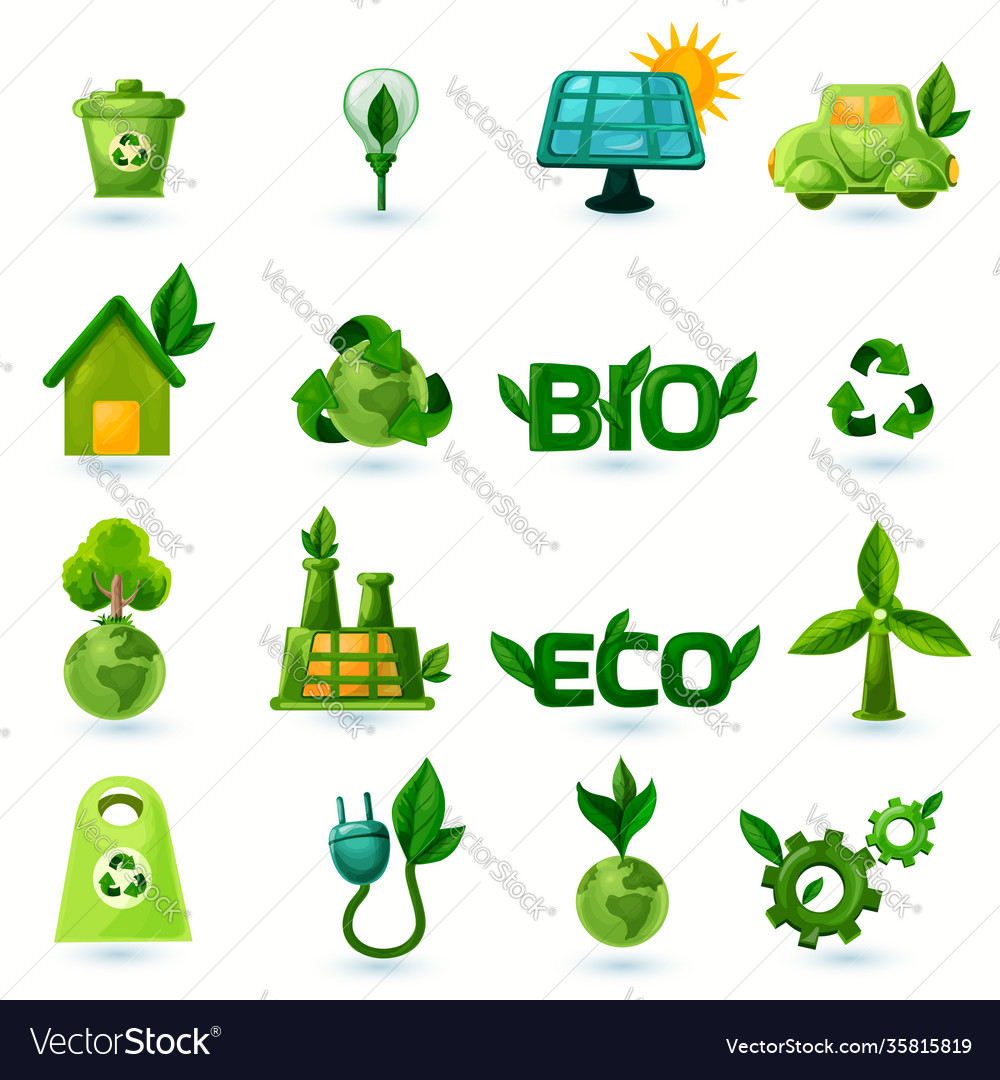 Green ecology icons set