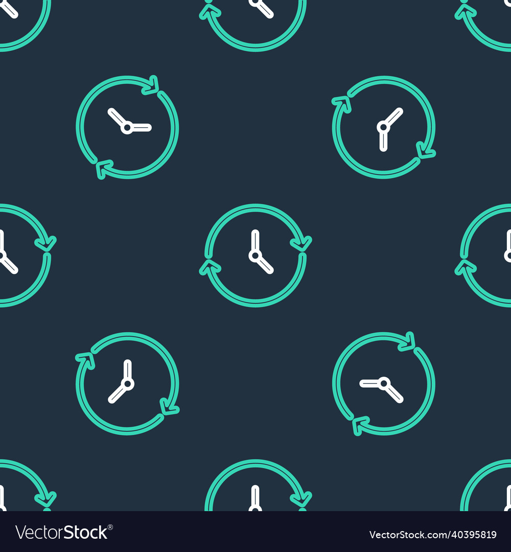 Line clock icon isolated seamless pattern on black