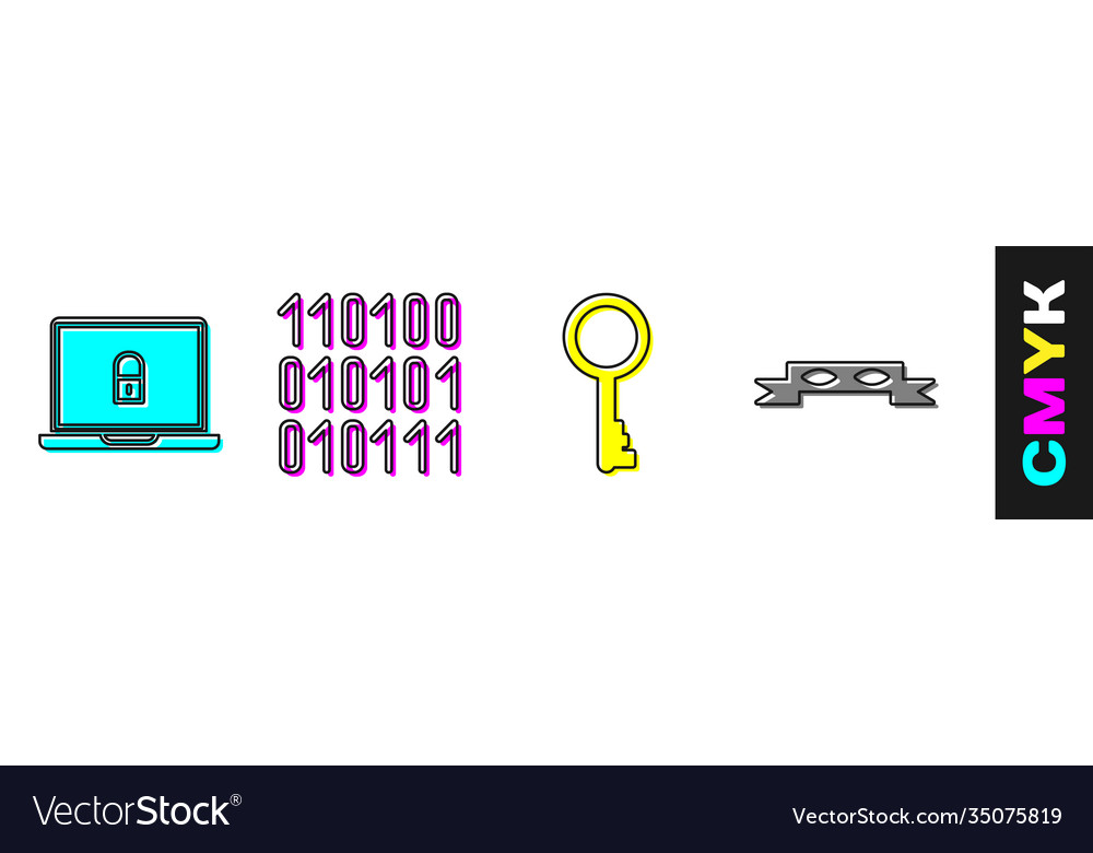 Set laptop and lock binary code old key Vector Image Set laptop and lock binary code old key