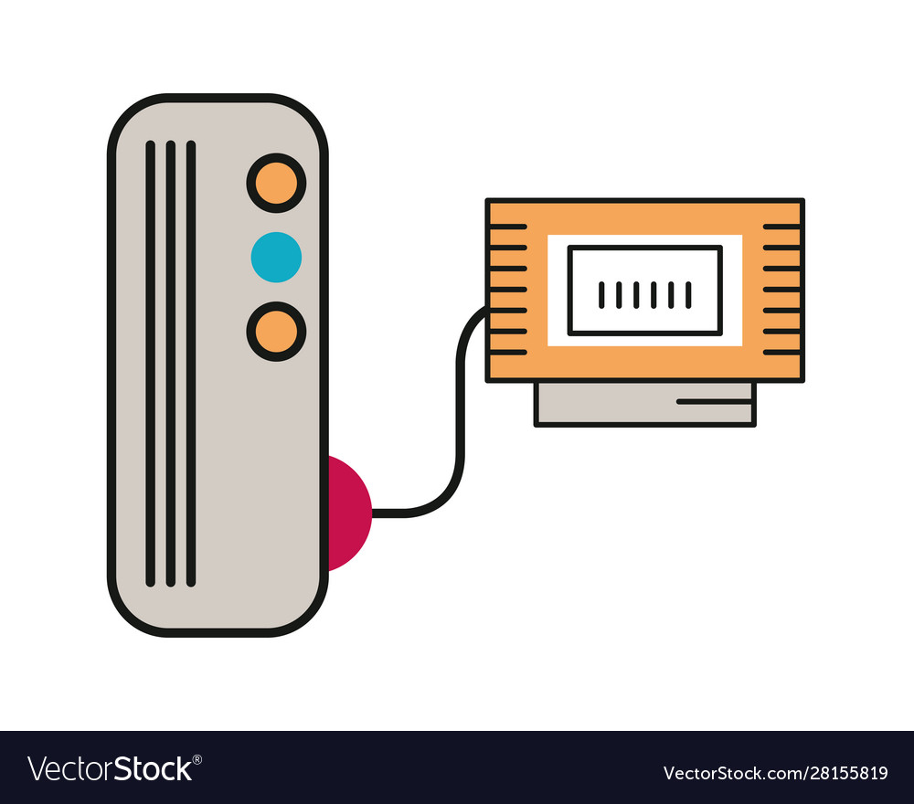 Video game console device with cartridge Vector Image