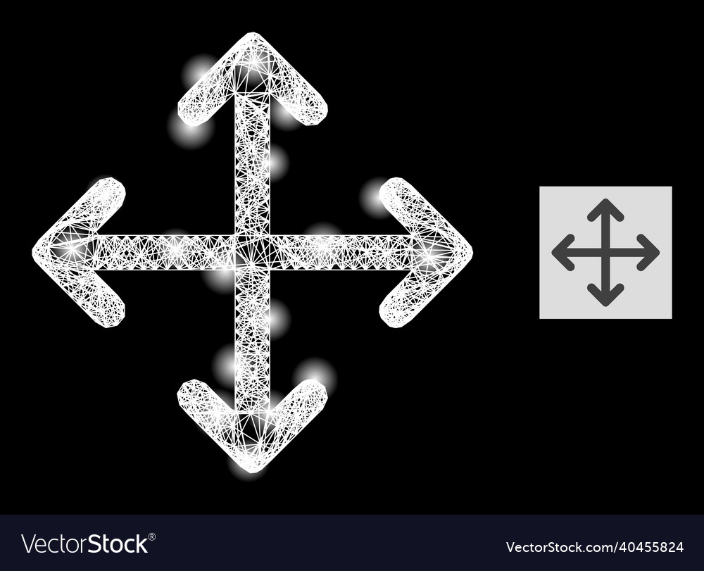 Bright net mesh expand arrows with glare spots vector image Bright net mesh expand arrows with glare spots