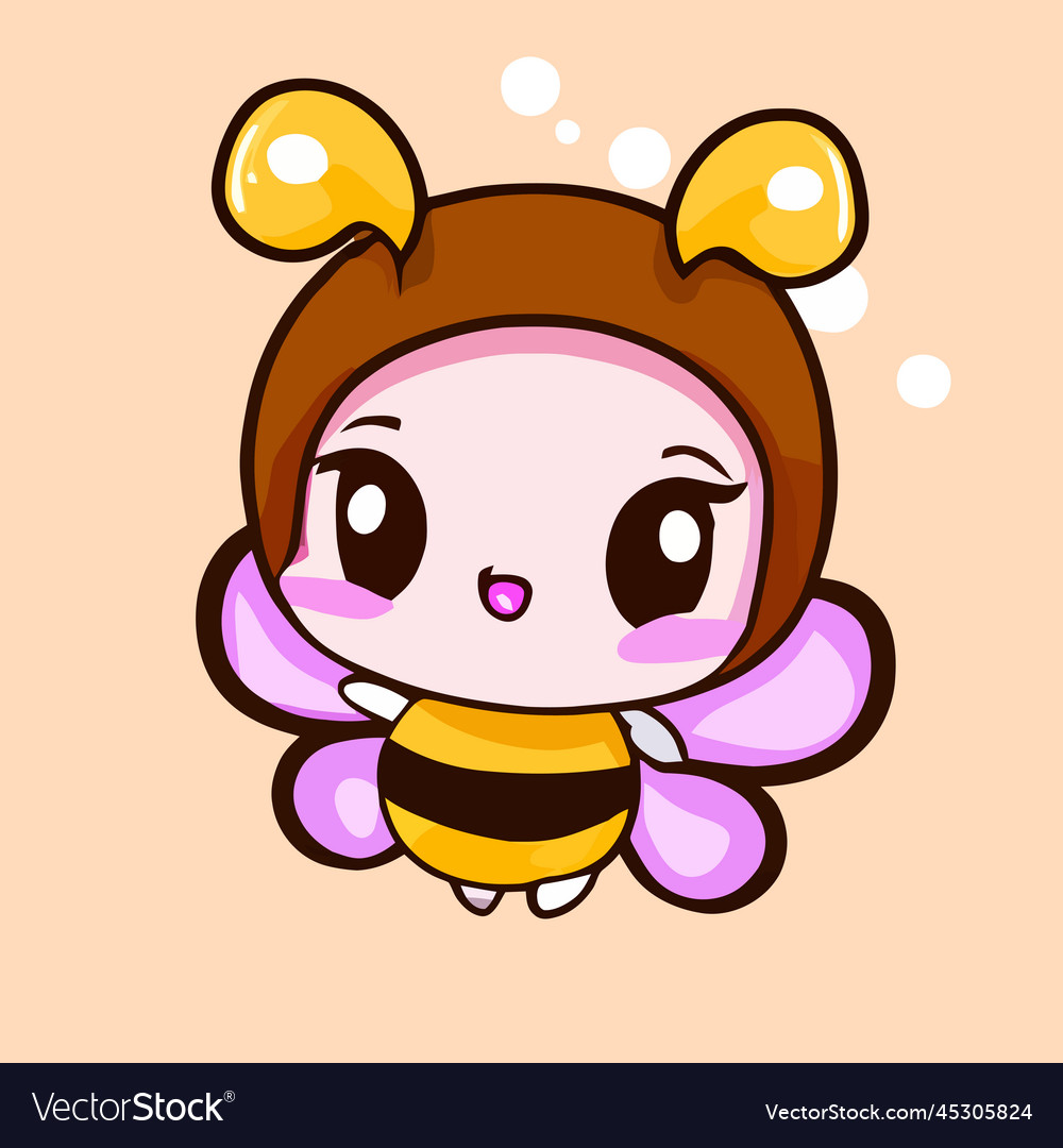 Cute bee kawaii chibi drawing style Royalty Free Vector