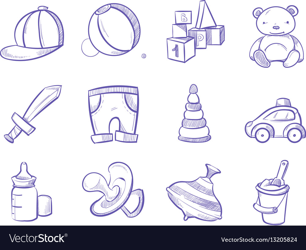 Doodle kids toys hand drawing set Royalty Free Vector Image