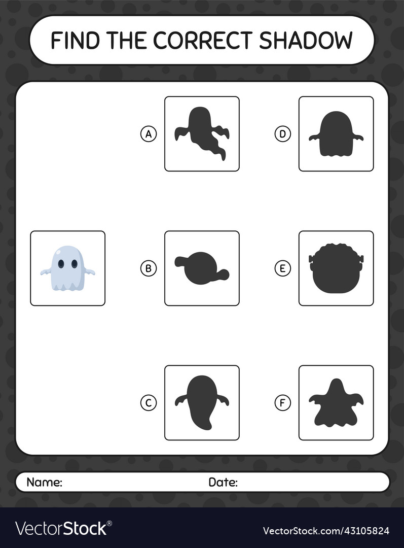 Find the correct shadows game with ghost vector image Find the correct shadows game with ghost