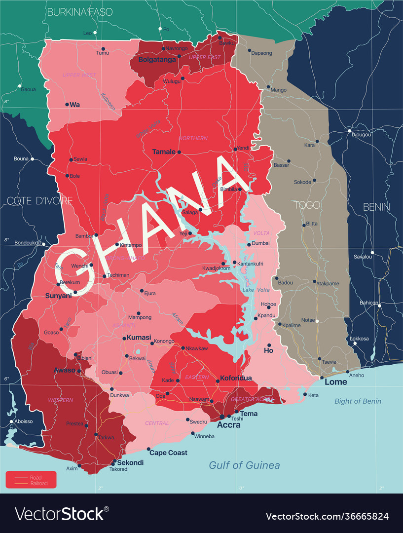 Ghana country detailed editable map Royalty Free Vector